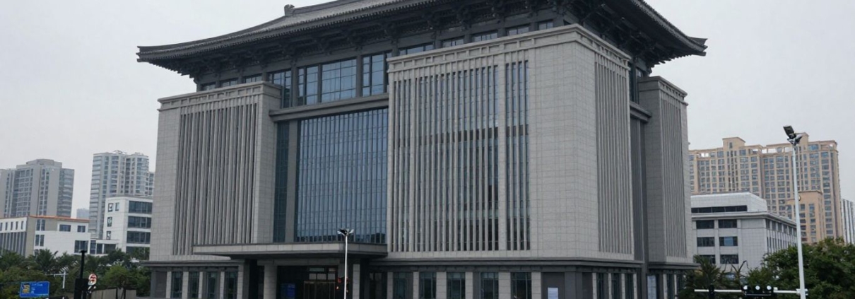 Chinese embassy building in London with security presence.