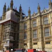 Parliament building undergoing major restoration work.